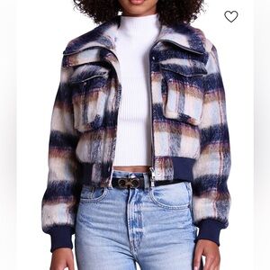 Avec Les Filles brushed plaid trucker jacket XS